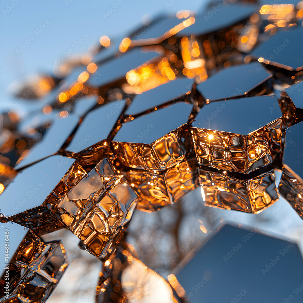 Poster abstract art of reflective surfaces and geometric shapes. a fascinating display of light reflections