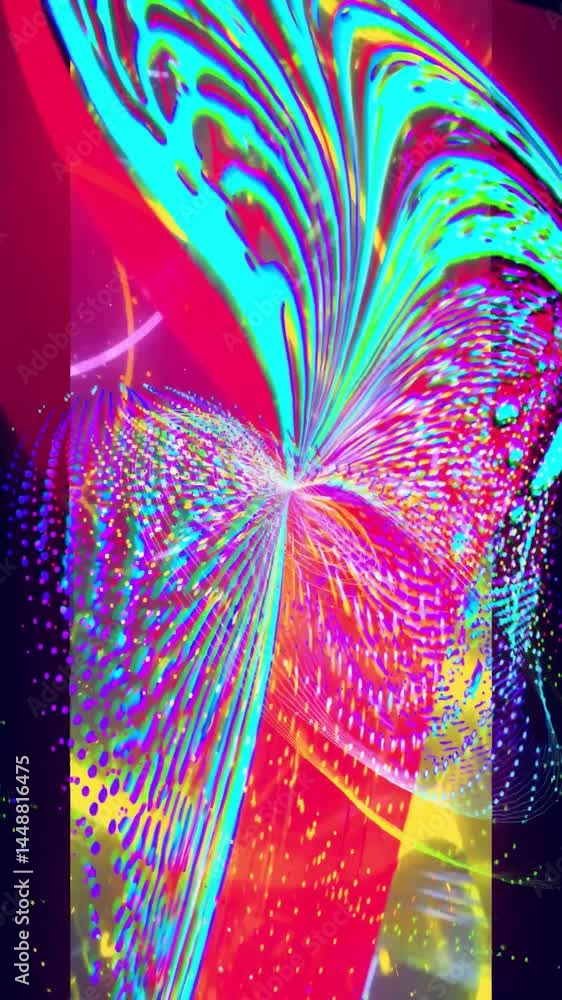 Aufkleber Dynamic colors and patterns move fluidly, creating a captivating visual experience with swirling neon lights and energetic designs
