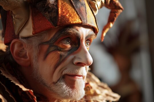 Ein Clown mit k&uuml;nstlerischem Gesichtsschmuck im Profil