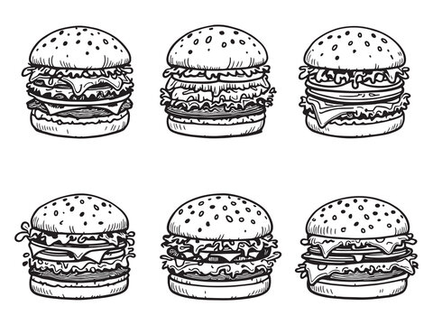 Big Mac vector line art illustration