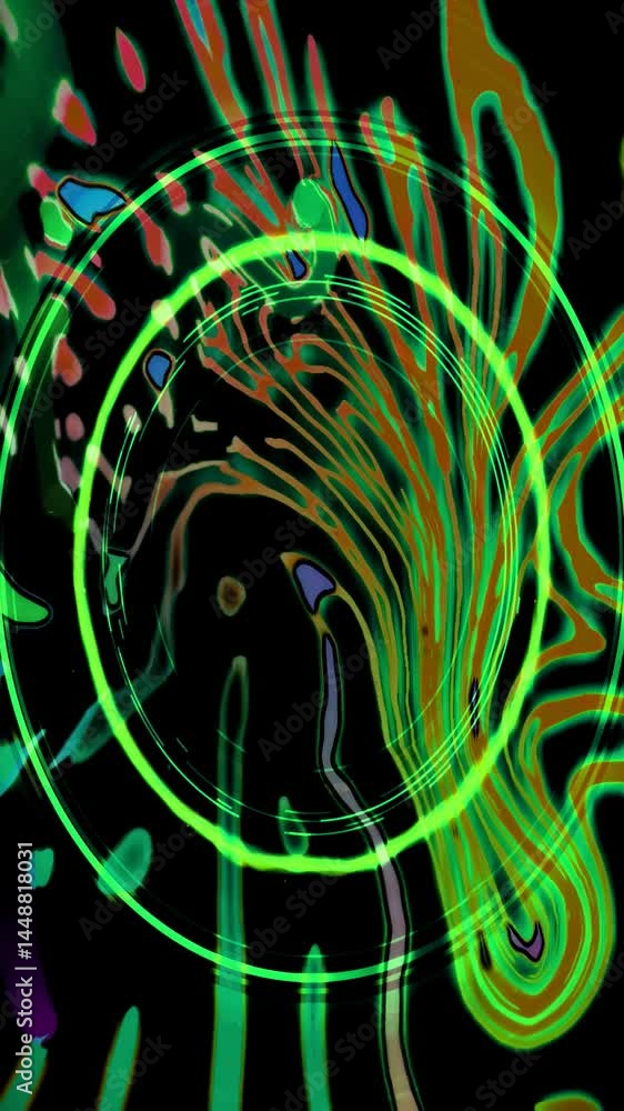 Poster dynamic swirls and bright colors create a captivating experience at the art installation, attracting