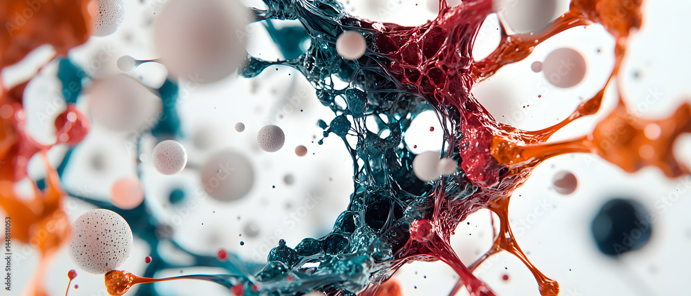 Poster an abstract image of vibrant colors and intricate shapes. perfect for scientific presentations or ar