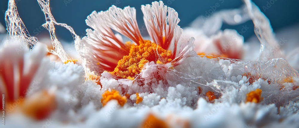 Poster abstract macro image of delicate frozen structures. suggests crystalline formations. perfect for art