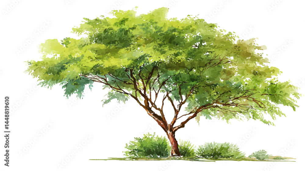 Poster vector abstract watercolor tree side view isolated on white background for landscape plan and archit