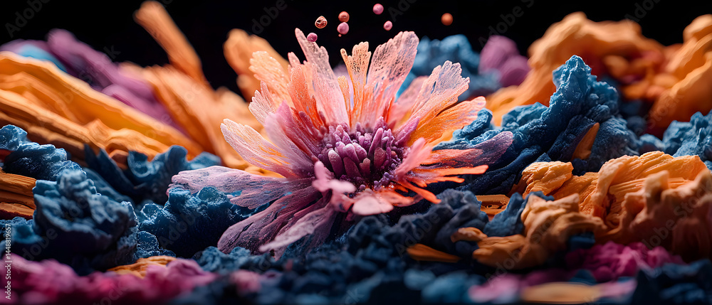 Poster an abstract macro view of a vibrant flower. ideal for artistic prints. use it for unique wall art an