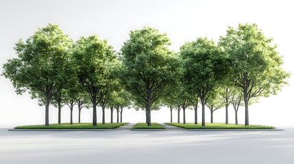 Row Of Lush Green Trees On A White Background In High Resolution Photo