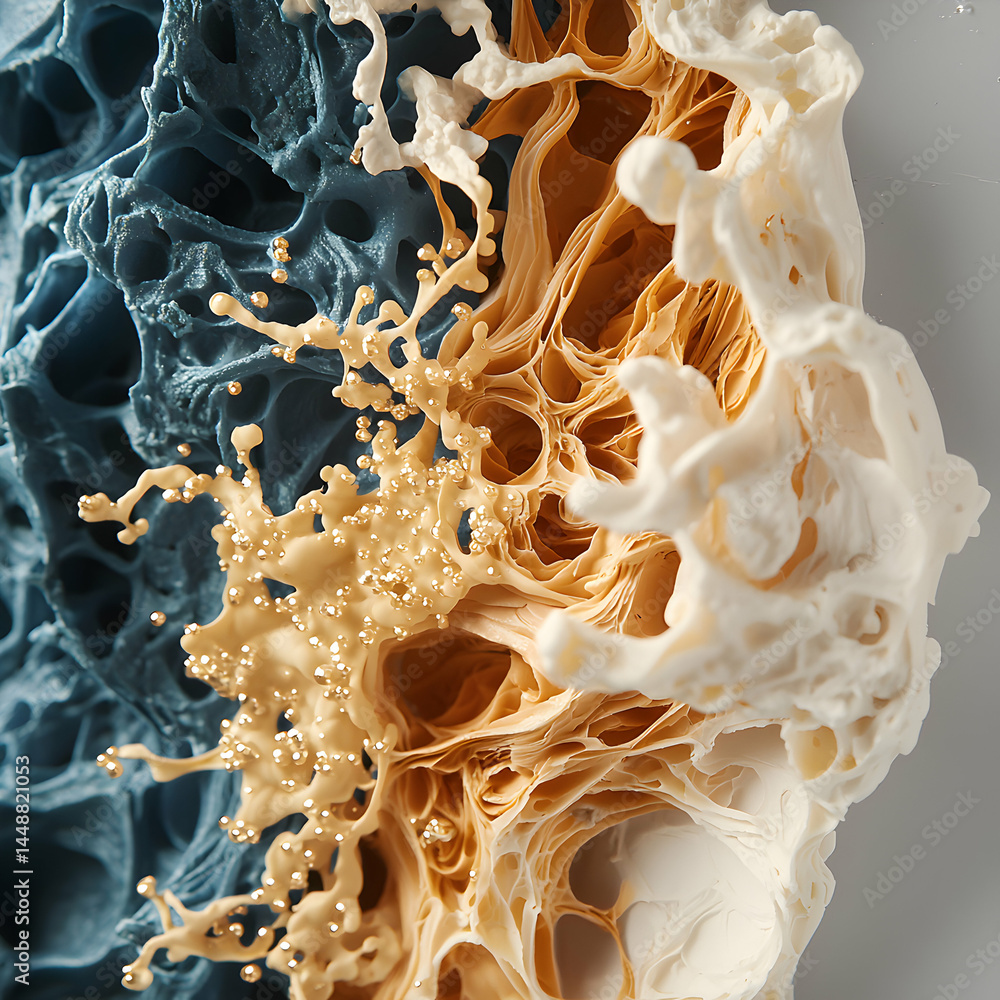 Poster abstract sculpture with layered textures and colors resembling organic forms. use for unique home de