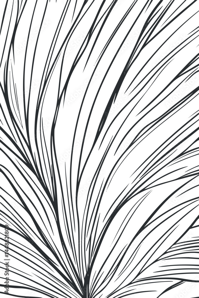 Poster abstract black and white curved lines creating a flowing organic pattern background