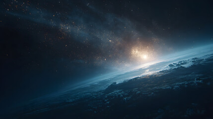 Fototapeta premium Planet Horizon with Sunrise in Space