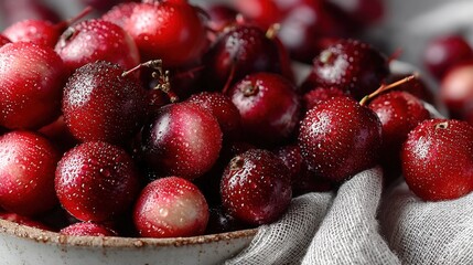 Camu camu berries spill from bowl showcasing vibrant red color and healthy essence
