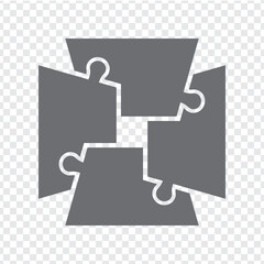 Simple icon polygonal puzzle in gray. Simple icon puzzle of the four elements  on transparent background for your web site design, app, UI. EPS10.