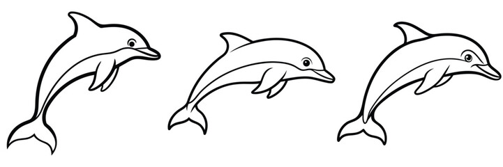 Minimalist Dolphin Trio Illustrations, jumping dolphin