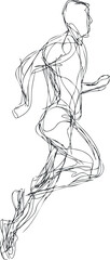 Abstract line art illustration of a person running, showing dynamic motion and athletic activity
