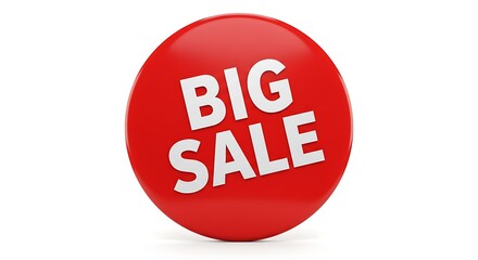 A round red sale sticker with &ldquo;BIG SALE&rdquo; written in bold, isolated on white background, shiny texture, clean shadows, promotional graphic element