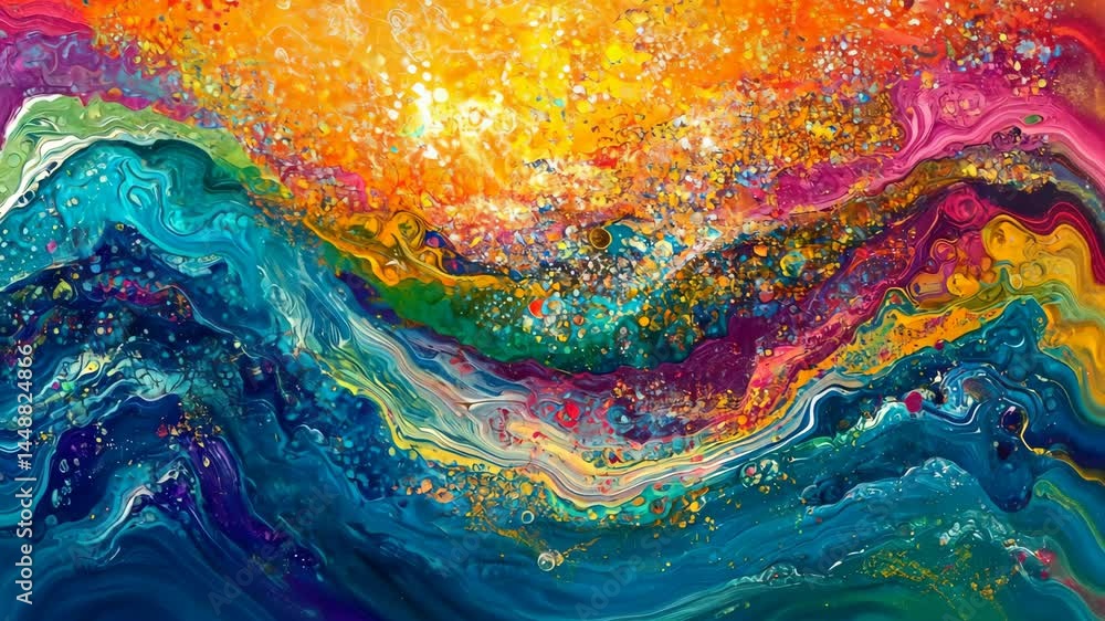 Aufkleber vibrant ocean waves with colorful abstract paint strokes in dynamic motion