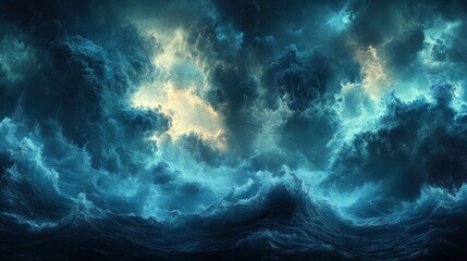Stormy, turbulent sky with dark clouds and waves