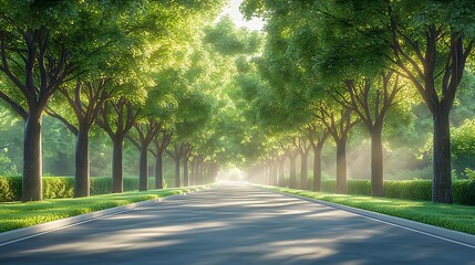 Obraz premium Scenic Road Surrounded By Green Trees In Summer High Resolution Photo