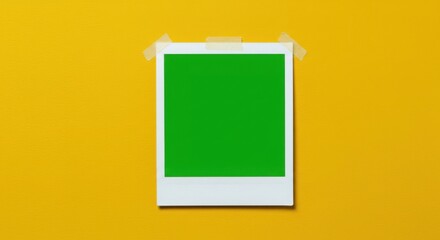 Polaroid photo frame. Blank photo frame with green background on yellow wall