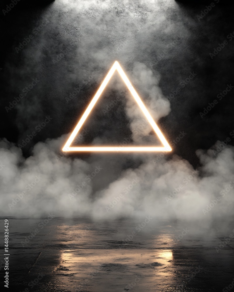 Poster illuminated triangular frame in smoky environment