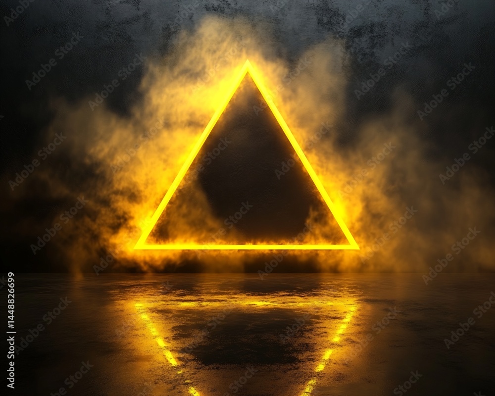 Poster illuminated triangular frame in smoky environment