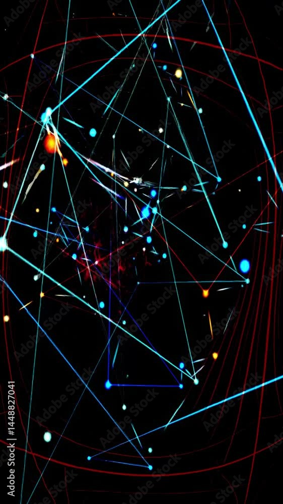 Poster Bright colors and intricate light patterns dance across a dark background, forming a captivating display of symmetry and motion