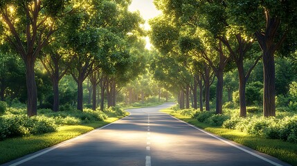 Obraz premium Scenic Winding Road Through A Lush Green Forest High Resolution Photo