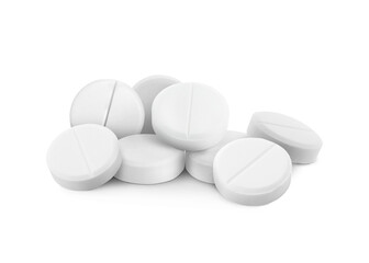 Antibiotic pills. Round tablets on white background