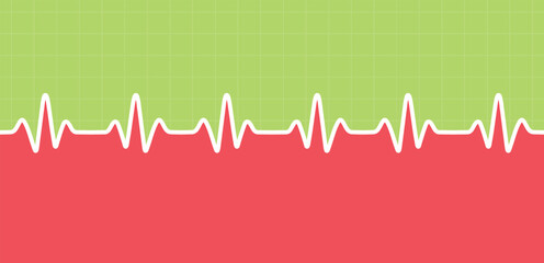 Electrocardiogram on a red and green background vector illustration. Heartbeat ECG Infographic for Medical Presentation.