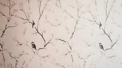 Elegant Cherry Blossom Branches with Birds Wallpaper Design