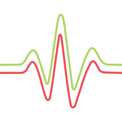 Heart Rate Waveform Illustration. Red and green color line art heart rate icon vector illustration.