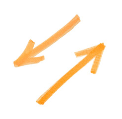 Two orange arrows pointing in different directions on white background