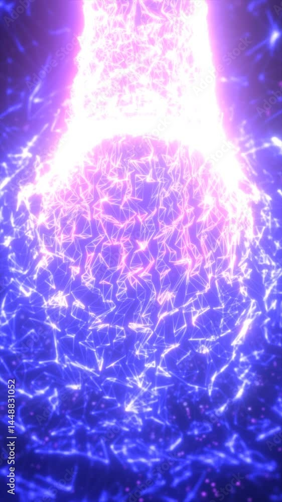 Poster vibrant violet and blue light grid forming an abstract digital network of glowing triangular connect