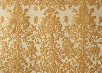 Intricate gold floral damask on creamy fabric; rich texture , intricate, luxury