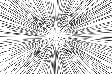 Black and white abstract explosion from central point. Retro dynamic visual concept.  

