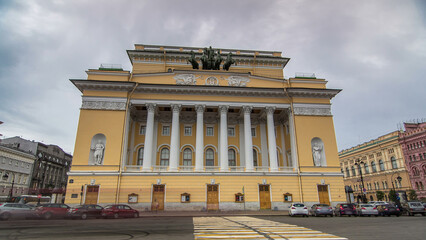The rear facade of the building of the Alexandrinsky Theatre timelapse hyperlapse in St. Petersburg