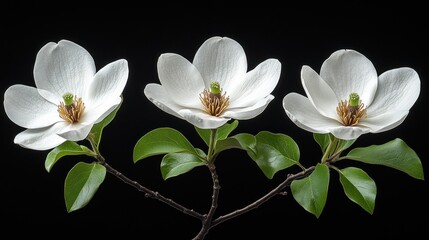 Obraz premium Three magnolia blossoms on a branch