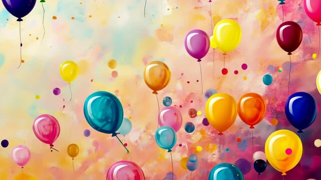 Colorful balloons ascend against a vivid sky in a dynamic burst of celebratory joy