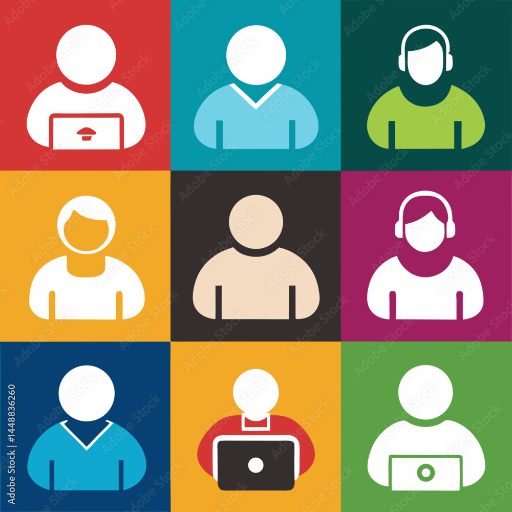 Poster colorful user icons set for website design and branding