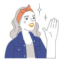 Happy woman waving hello a cheerful female character design perfect for branding and logo projects
