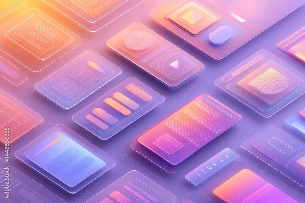 Aufkleber layered translucent shapes with fresh gradient for modern ui design