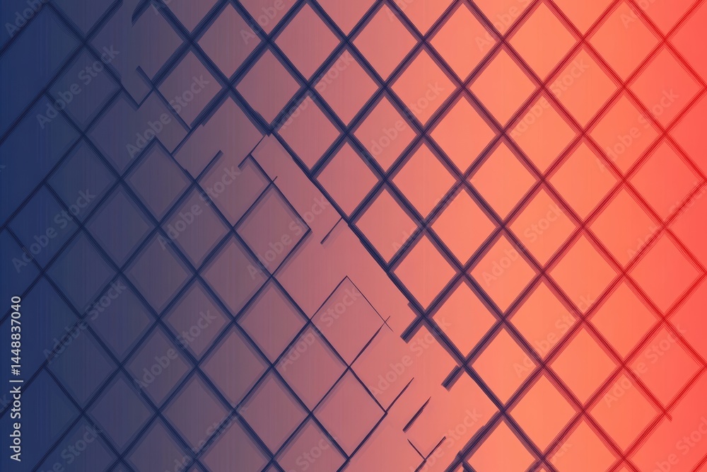 Poster modern angular grid with vibrant deep blue and bright coral gradient background