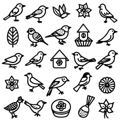 Minimalist Bird Outline Icon Set – Vector Line Art for Nature and Spring Themes