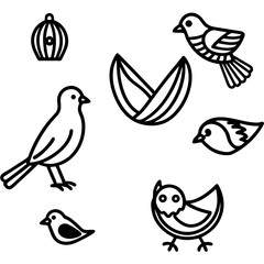 Minimalist Bird Outline Icon Set – Vector Line Art for Nature and Spring Themes