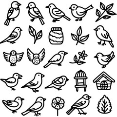 Minimalist Bird Outline Icon Set – Vector Line Art for Nature and Spring Themes