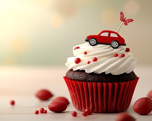 Festive chocolate cupcake with red car topper