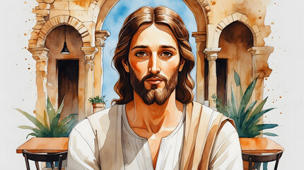 Digital watercolor painting of Jesus Christ