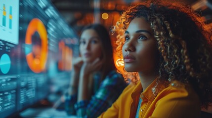 Futuristic digital marketing team exploring buyer personas to optimize SEM campaigns and create compelling content