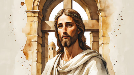 Digital watercolor painting of Jesus Christ