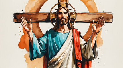 Digital watercolor painting of Jesus Christ