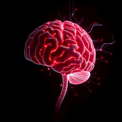 A dark background on human brain convert to artificial intelligence technology.